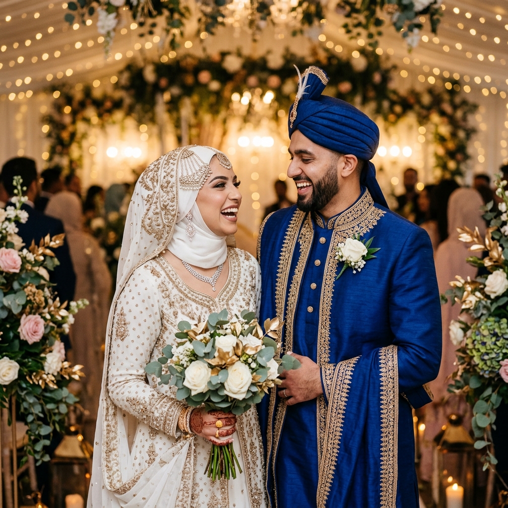 Nikah couple portrait - laughing together